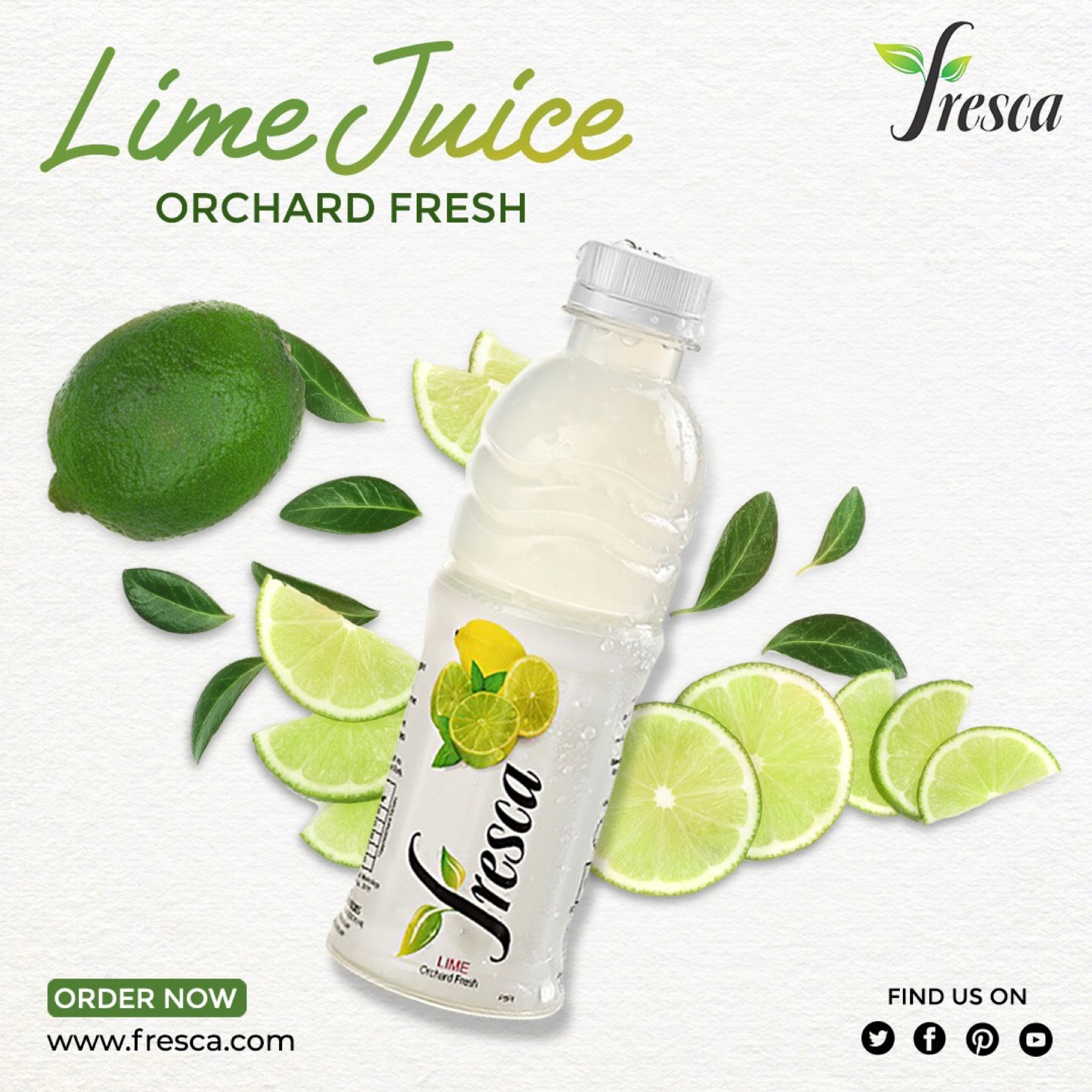 Fresca — Lime Juice tile, Order Now lockup with whole lime and slice composition.
